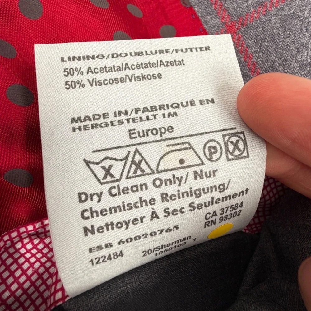 Sand Blazer Mens EU50 US 38R Gray Red Plaid Wool Blend Two Button Blazer